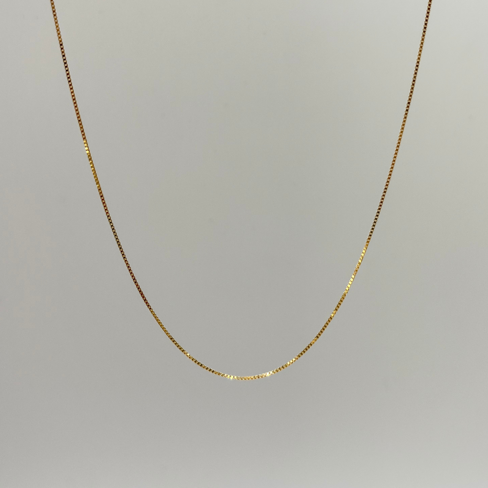 Solid 18K Gold Thin Box Chain Necklace