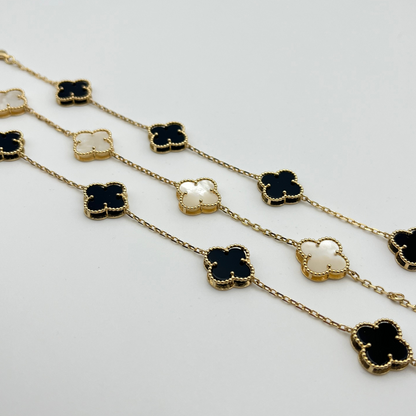 18K Solid Gold Four-Leaf Clover Bracelet with Mother of Pearl Stone