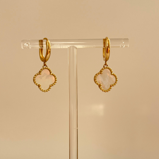 Four Leaf Clover Hoop Earrings Mother Of Pearl