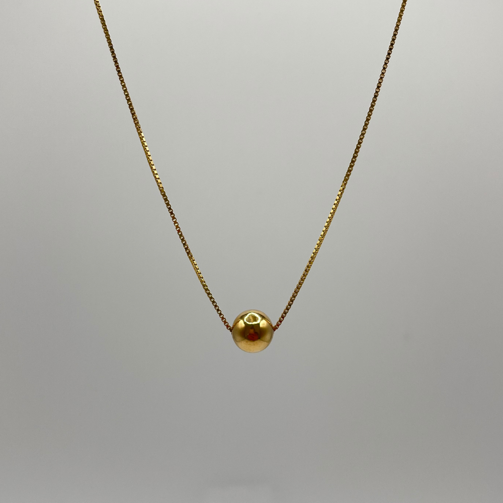 18K Solid Gold Necklace with Gold Sphere Pendant