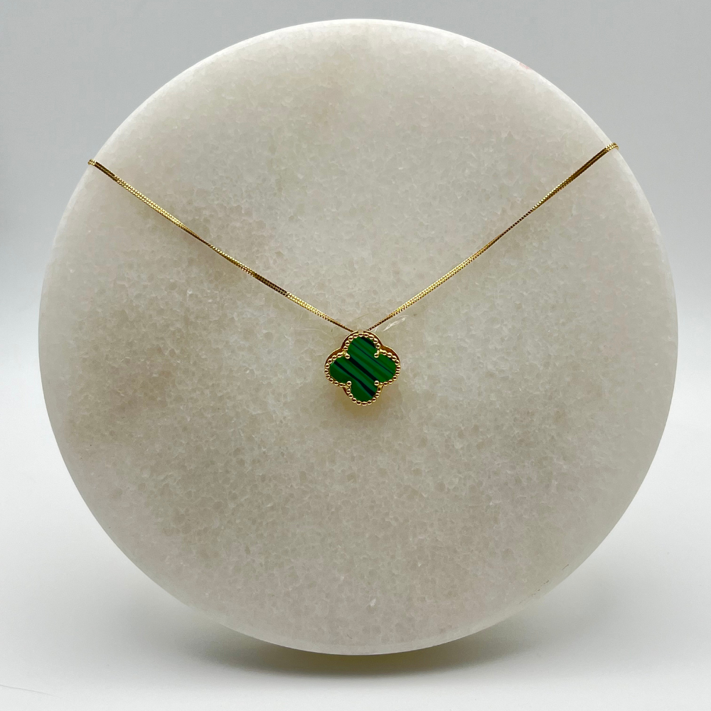 Solid 18k Gold Four Clover Pendant Malachite