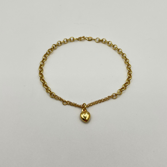 Solid 18K Gold Belcher Chain with Heart Pendant Bracelet