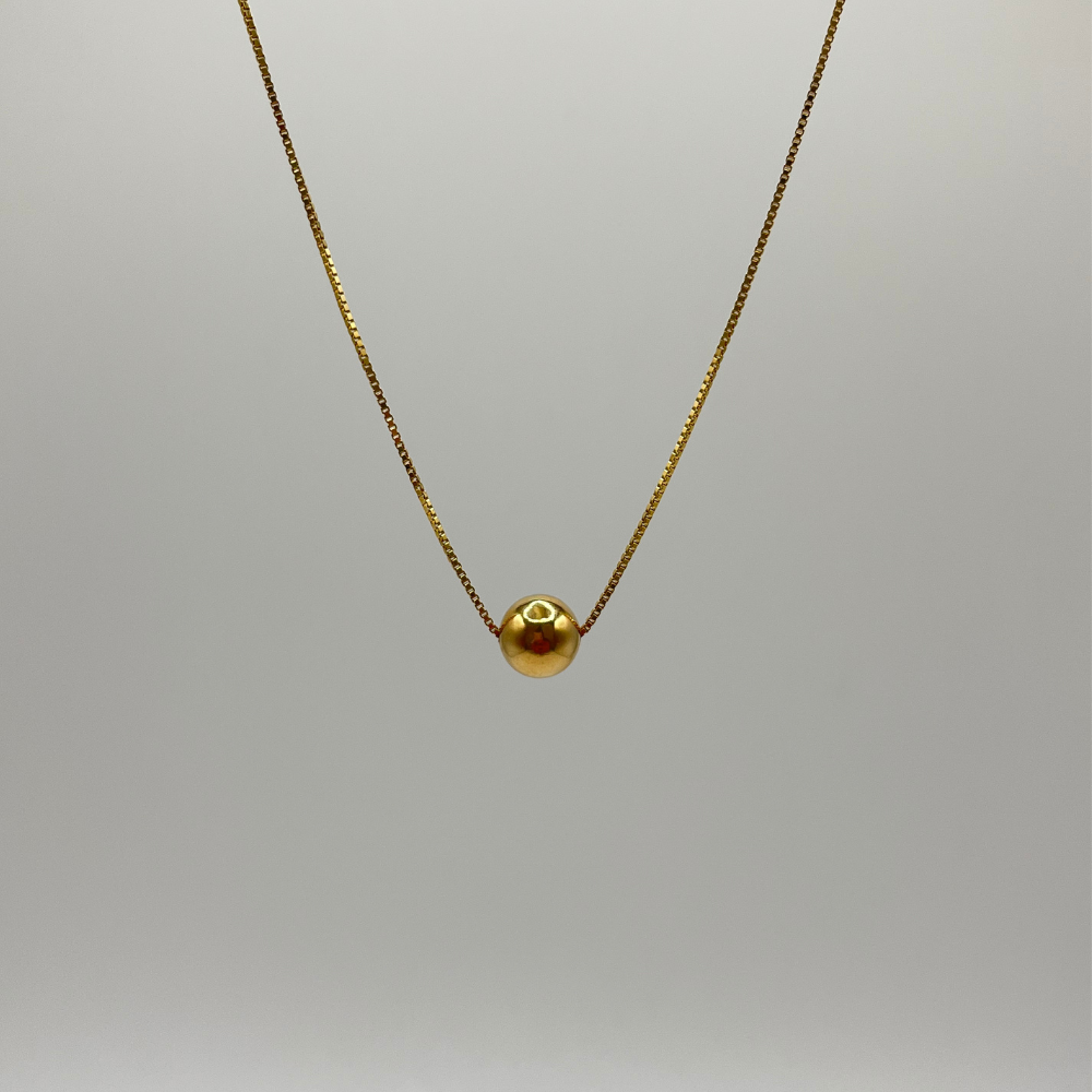 18K Solid Gold Necklace with Gold Sphere Pendant