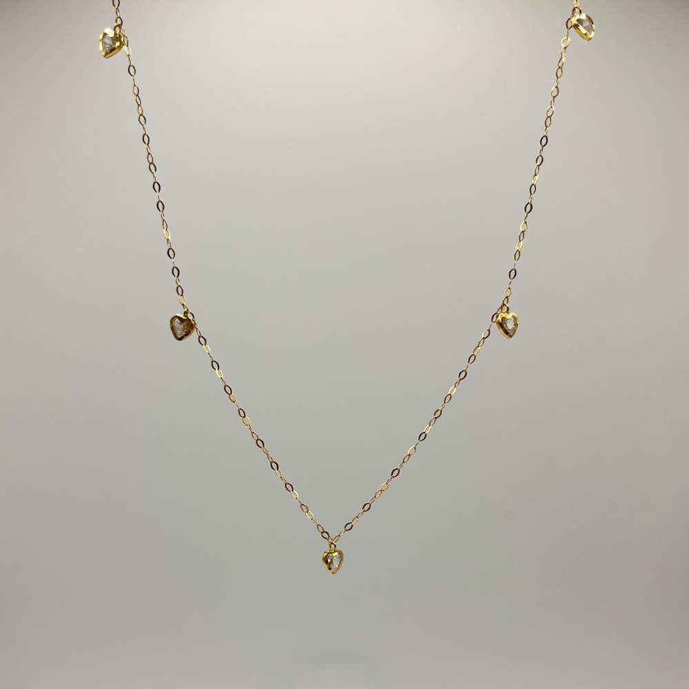 18K Solid Gold Necklace with Heart Pendants