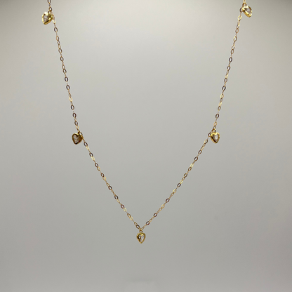 18K Solid Gold Necklace with Heart Pendants