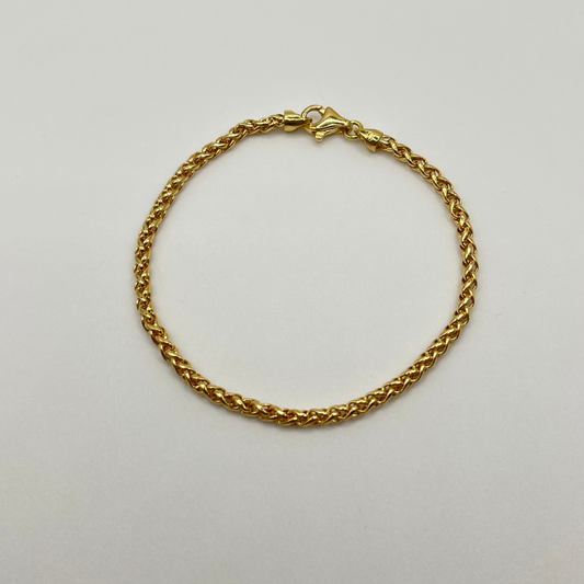 Solid 18K Gold Wheat Chain Bracelet