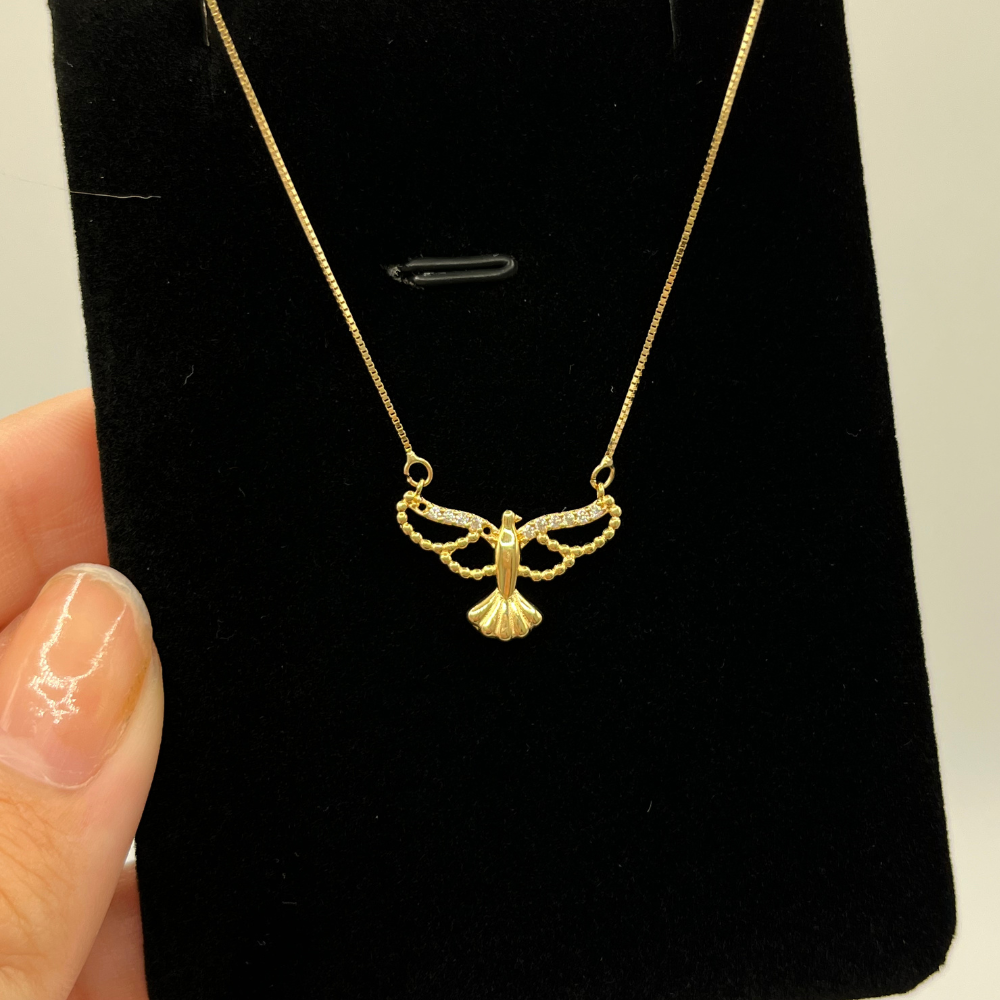 18K Solid Gold Bird Pendant Necklace