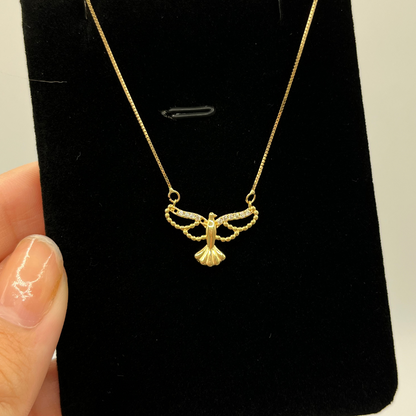 18K Solid Gold Bird Pendant Necklace