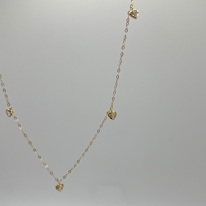 18K Solid Gold Necklace with Heart Pendants