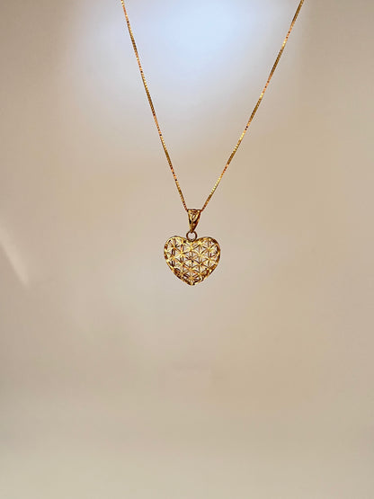 Solid 18K Gold Geometric Heart Pendant